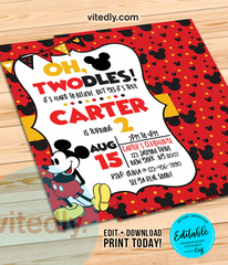 Editable Mickey Mouse Invitation, Editable Mickey Mouse Birthday Invitation, INSTANT DOWNLOAD
