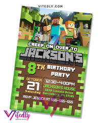 Minecraft Invitation, Minecraft Birthday Invitation, Minecraft Invitations