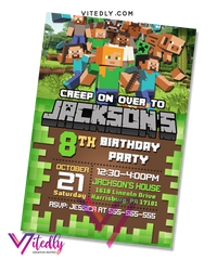 Minecraft Invitation, Minecraft Birthday Invitation, Minecraft Invitations