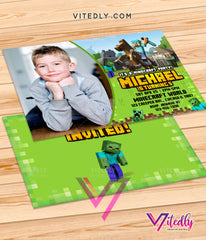 Minecraft Birthday Invitations, Minecraft Invitations with Photo, Minecraft Invites with Photo