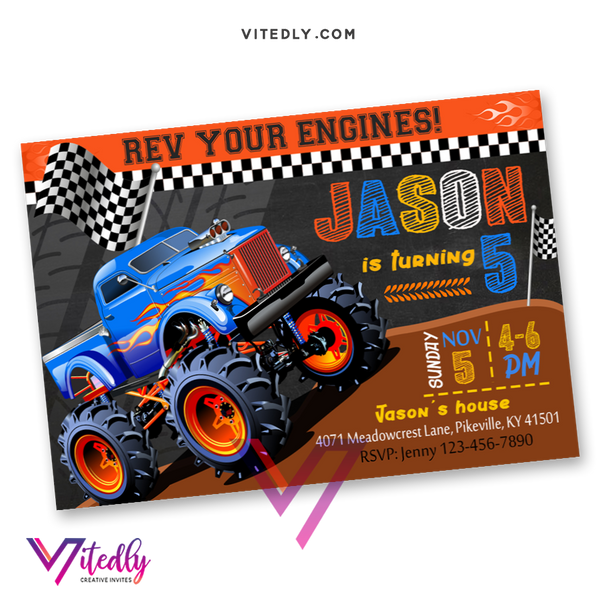 Monster Truck Invitation, Monster Truck Birthday Invitation – Vitedly for Free Printable Monster Jam Invitations