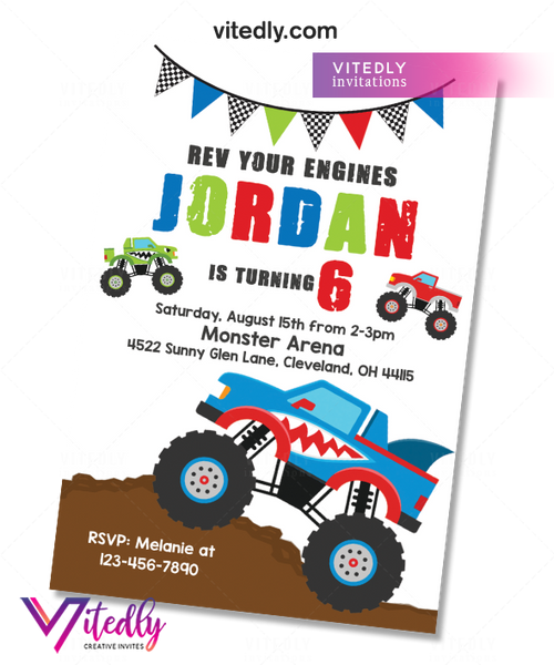 Monster Truck Birthday Invitations – Vitedly