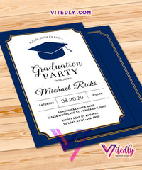 Navy Blue Graduation Party Invitation