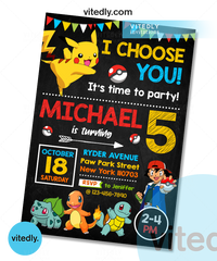 Pokemon Invitation, Pokemon Birthday Invitation, Pikachu Invitation, Pikachu Birthday 