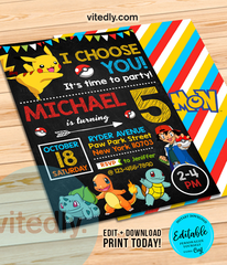 Editable Pokemon Invitation, Editable Pokemon Birthday Invitation, INSTANT DOWNLOAD