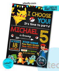 Editable Pokemon Invitation, Editable Pokemon Birthday Invitation, INSTANT DOWNLOAD