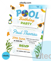 Pool Party Invitation, Swimming Pool Birthday Party, Pool Party Invites, Summer Party Invites