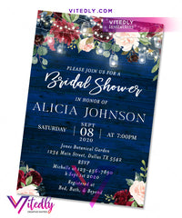 Rustic Blue Wood Bridal Shower Invitation