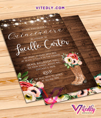 Cowgirl Boots Rustic Quinceañera 15th Invitations
