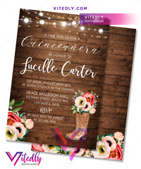 Cowgirl Boots Rustic Quinceañera Invitation