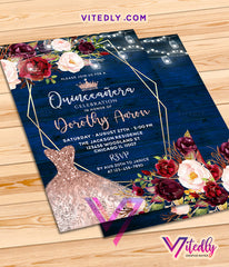 Rustic Quinceanera Blue Wood Lights Invitation
