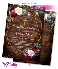 Rustic Wood Floral Confirmation Invitation