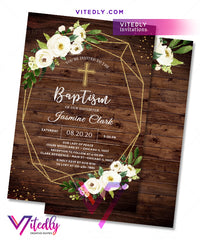 Rustic Wood Girl Baptism Invitation