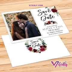 Burgundy Blush Floral Save the Date Invitation