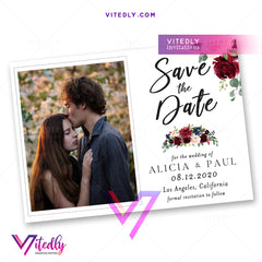 Burgundy Blush Floral Save the Date Invitation