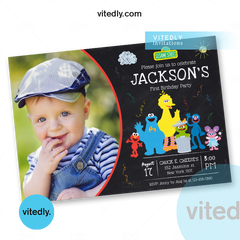 Sesame Street Birthday Invitation with photo, Sesame Street Birthday Theme, Sesame Street Themed Party