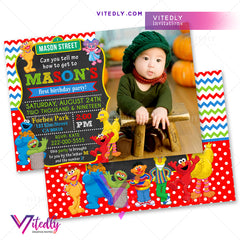 Sesame Street Invitations, Sesame Street Invitations with Photo, Sesame Street Birthday Invitations