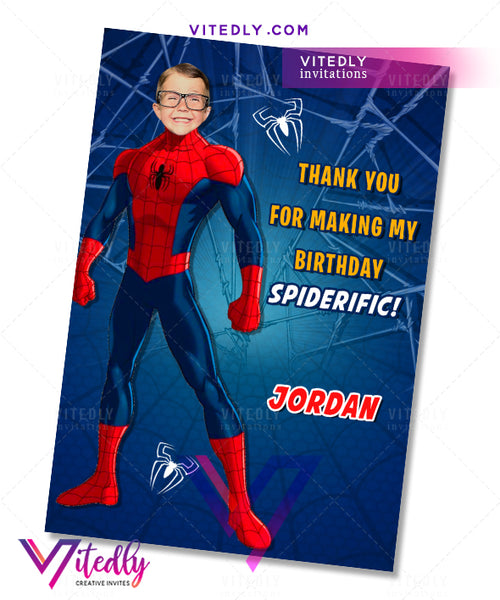 Spiderman Invitations with custom face and FREE Thank you card  Vitedly