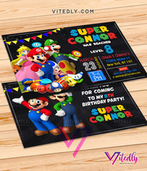 Super Mario Invitations, Super Mario Birthday Invitation, Super Mario Party Invites