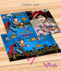 Superman Birthday Invitations, Superman Invitations, Superman Party Invitations
