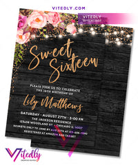 Sweet 16 Invitation Rustic Floral