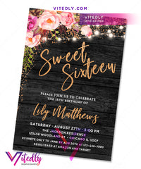 Sweet 16 Birthday Invitation Rustic Floral