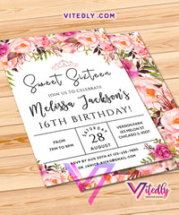 Sweet 16 Birthday Invitations Floral