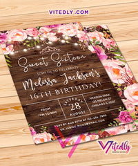 Sweet Sixteen Birthday Invitations Floral Rustic