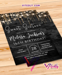 Sweet 16 birthday invitation Rustic