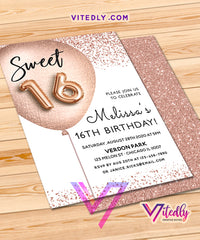 Sweet Sixteen Birthday Invitation Rose Gold