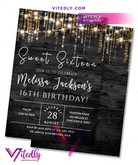 Sweet 16 invitation Rustic