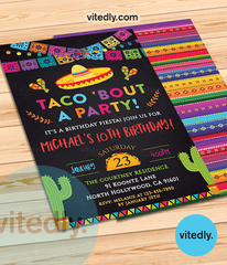 Taco Bout a Party Invitation, Fiesta Birthday Party Invite, Mexican Invitation, Cactus Invite, Taco Invitation Chalkboard