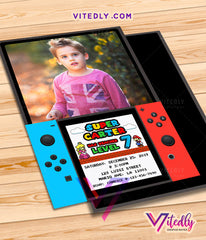 Super Mario Video Game Invitations, Super Mario Video Game Birthday Invitations, Super Mario Invitations