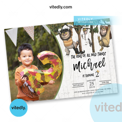 Where The Wild Things Are Invitation with Photo, Where The Wild Things Are Birthday Invitation, Let The Wild Rumpus Start