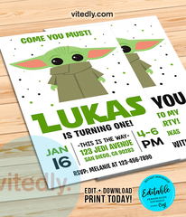 Editable Baby Yoda Birthday Invitation | Editable | INSTANT DOWNLOAD
