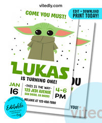 Editable Baby Yoda Birthday Invitation | Editable | INSTANT DOWNLOAD