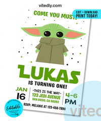 Editable Baby Yoda Birthday Invitation | Editable | INSTANT DOWNLOAD