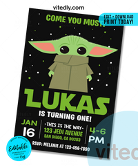 Editable Baby Yoda Birthday Invitation | Editable | INSTANT DOWNLOAD