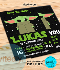Editable Baby Yoda Birthday Invitation | Editable | INSTANT DOWNLOAD
