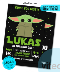 Editable Baby Yoda Birthday Invitation | Editable | INSTANT DOWNLOAD