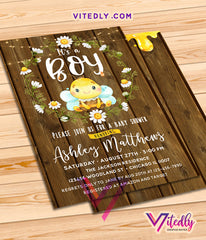 Bee Baby Shower Invitation it's a boy