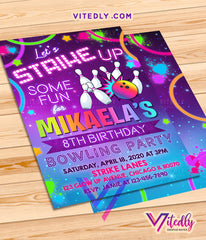 Let's Strike up some fun! Bowling Invitations for girls, Bowling Party Invitations for girls, Bowling Theme Party for girls