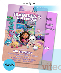 Gabby's Dollhouse Birthday Invitation with Thank You Card