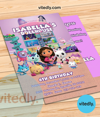 Gabby's Dollhouse Birthday Invitation with Thank You Card