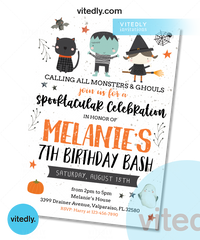 Halloween Birthday Invitation, Trick or Treat Invitation, Halloween Candy Invite, Spooky Party Invitation