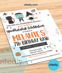 Halloween Birthday Invitation, Trick or Treat Invitation, Halloween Candy Invite, Spooky Party Invitation