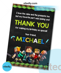 Minecraft Party Invitation, Minecraft Invite, FREE THANK YOU CARD!