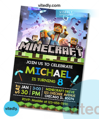 Minecraft Party Invitation, Minecraft Invite, FREE THANK YOU CARD!