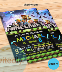 Minecraft Party Invitation, Minecraft Invite, FREE THANK YOU CARD!