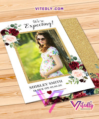 Burgundy Floral Pregnancy Announcement